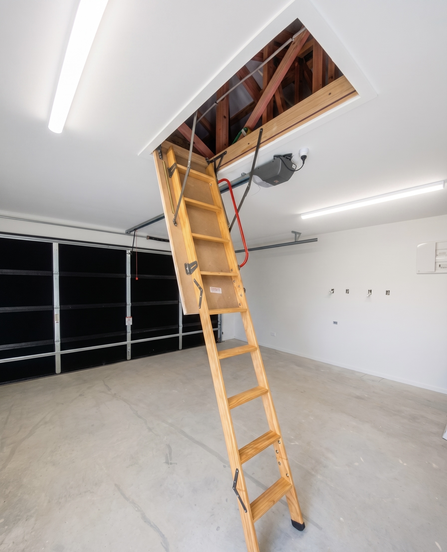Attic ladder installation clean garage